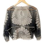 Amber Shu Black and Metallic Sheer Tie Front Long Sleeve Top Size Small Photo 2