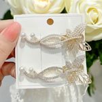 Set Of 2 Butterfly‎ Alloy Rhinestone Imitation Pearl Fashion Hair Clips Gold Photo 0