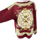 Vintage 90s Hand Knit Victorian Cottage Sweater Small Oversized Chunky Fall Red Photo 1