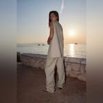 ZARA Bloggers Favorite Beige Bohemian Long Line 100% Linen V-Neck Vest Size L Photo 2