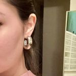 Curved Chunky Silver Hoop Earrings Photo 2