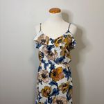 Everly  Floral Long Maxi‎ Dress Ruffle Shoulder Summer White - Medium Photo 1