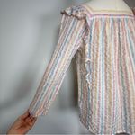 CHAPS Square Neck Striped Peasant Blouse Cotton Linen Blend Women’s Size Medium Photo 6