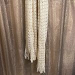 Ivory open knitted long fringed crochet scarf/shawl boho/macrame style, EUC Photo 2