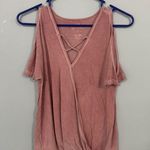 American Eagle  Soft & Sexy Dusty Pink Cold Shoulder Faux Wrap Front Top Size Small Photo 0