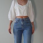 White Puff Sleeve Sweetheart Neck Shirt Size L Size L Photo 2