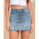 Free People  We The Free Mini Skirt Womens 27 Denim Distressed Frayed Button Fly Photo 0