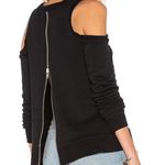 Central Park West New Distressed Cold Shoulder Zip Back Los Feliz Sweatshirt Black Photo 4