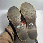 Dr. Scholls  navy blue denim sandals shoes faux wood wooden heel Photo 3