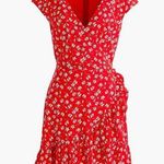 J. Crew Mercantile Red Floral V Neck Faux Wrap Dress Photo 0