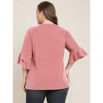 Bloomchic  Ruffle Tiered Round Neck Blouse Top 3/4 Sleeve Dusty Pink 14-16 Photo 1