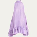 Azeeza Alcott High Neck Sleeveless Silk Mini Dress in Amethyst Purple Size XS Photo 1