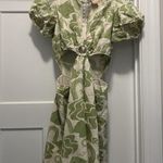 Show Me Your Mumu  Green Floral Puff Short Sleeve Cut Out Mini Dress Size Medium Photo 2