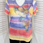 White Stag Ombre Striped Floral Studded Tee Shirt Purple Pink Yellow XXL Photo 0