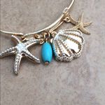 Two Tone Turquoise Beach Charm Bangle Bracelet Gold Photo 1