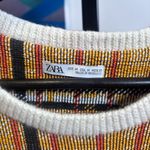 ZARA  Plaid Black Yellow Gold Dress Midi 3/4 Sleeve Size Medium Photo 8