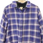 LL Bean Fleece Lined Flannel Purple Plaid Shirt‎ Jacket Shacket MEDIUM Photo 2