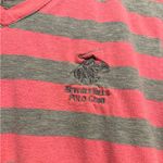 Beverly Hills Polo Club Pink Gray Striped V-Neck Tee Women’s Size L Large Casual Photo 4