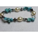 Source Unknown Western Vintage Turquoise Faux Pearl Silver Tone Stretch Bracelet Photo 3