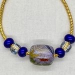 Floral Lavender Washi Bead & Glass beaded Gold Colored Snake Chain Bracelet Purple Photo 1