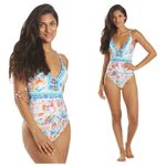 La Blanca ππ Terra Print Plunge Neck One-Piece Swimsuit ~ 10 Tera Italia NWT Photo 6