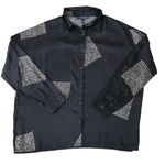 Grade & Gather Geo Satin Shirt Women S Black Oversize Normcore Boho Whimsygoth Photo 11