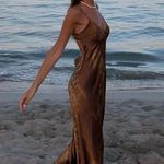 ZARA  dress maxi midi brwown printed casual summer vacation slip satin Photo 9