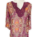East 5th Womens  Semi Sheer Paisley & Lace  3/4 Sleeve Tunic Top - Sz S Photo 0