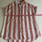 Beach Lunch Lounge Striped Button Up Top Medium Linen Look Sleeveless Photo 3