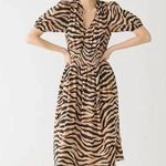 J.Crew NWT Zebra Stripe Smocked Waist Cotton Short Sleeve Midi Dress Size Small Photo 0