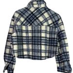 ZARA Cropped Wool Plaid Shacket Jacket Button Down Pockets M Navy Blue White Photo 5