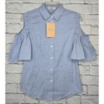 Pearl by Lela Rose Oxford Chambray Open Shoulder button up small 0. Blue Photo 2