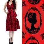 Modcloth X JawBreaker Velveteen Retro Pinup Rockabilly Cameo Midi Dress Red Photo 2