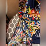 MSK Navy Floral Maxi Dress M tropical floral resort wear gold accents maximalist Orange Size M Photo 8