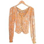 Free People NWT Shirt Say The Word Tee Long Sleeve Floral Ruched Top Size XS NEW Photo 1