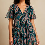 Adelyn Rae NWT Mini Dress Tiered Ruffle Flutter Sleeve V-Neck Abstract Print M Photo 0