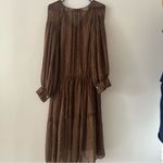 Vince  Brown Polka Starry Dot Shirred Long Sleeve Dress Size S Photo 6