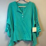 Fridaze Blouse Teal Ripple Tide Linen Pullover Henley 3/4 Ripple Slvs Sz XL NWT Blue Photo 0