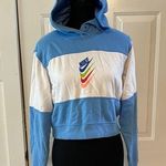 Nike Blue and White Cropped Hoodie XS Photo 0