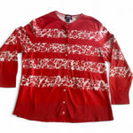 Lands' End Red & White Floral Stripe Supima Cotton Cardigan - 2XL Photo 0