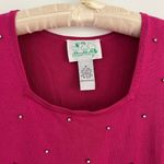 Vintage Quacker Factory Silk Magenta Rhinestone Square Neck Short Sleeve Shirt Pink Size M Photo 1