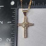 Cross Pendant with CZ Stones 20" Jesus Chain Gold Plated Steel New Photo 5