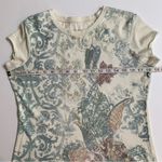 Calvin Klein Jeans Calvin Klein cap sleeve T-shirt distressed edges cream, green, gold foil accents Photo 9