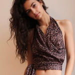 Free People  Light Blue and Cream Leopard Print Two Way Street Halter Top Photo 0