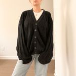 Bill Blass  Navy Blue Textured Button-Up Cardigan Sweater Photo 2