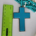 Statement Turquoise Seed Bead and Faux Pearl Necklace Cross Pendant Set Blue Photo 10