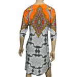 Sibella Mikesell Size M Orange White Gray Tribal Print 3/4 Sleeve Sheath Dress Size M Photo 3