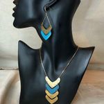 ROBERT LEE MORRIS Brass and Turquoise Layered Necklace and Earring Set NWT Gold Photo 4