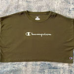 Champion Green Waffle Knit Cropped Sweatshirt Medium Photo 0