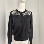 Black women’s lace cropped crewneck cardigan size small Photo 6